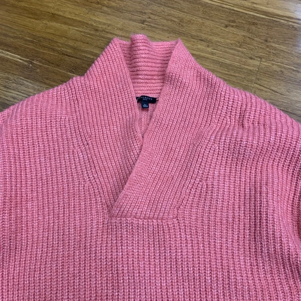 Talbots Sweater Womens Size Large Petite V-Neck Pullover Knit Ribbed Casual Pink
